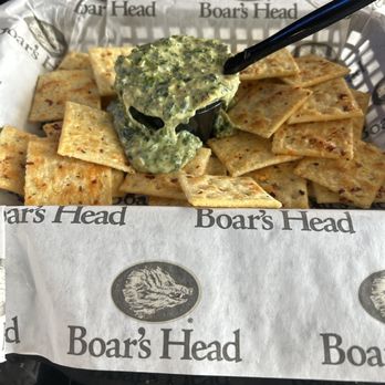 Decades Pub and Grub - Spinach artichoke dip with firecracker crackers - Pubs Near Me - Tuscaloosa, Alabama Decades Pub and Grub - Spinach artichoke dip with firecracker crackers - Pubs Near Me - Tuscaloosa, Alabama
