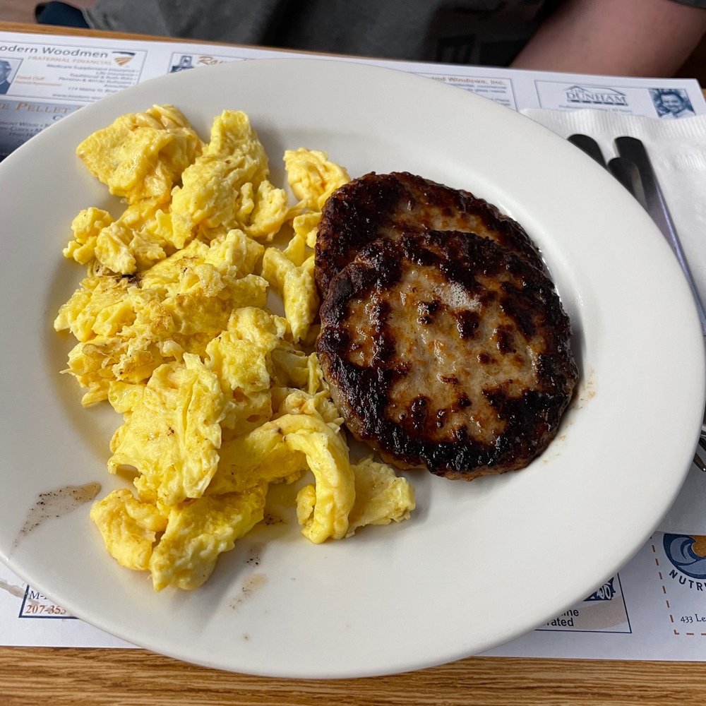 Scrambled eggs and sausage.