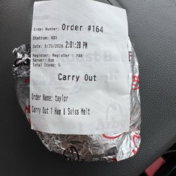 Arby's - Sandwich wrapped with labeled Receipt sticker
