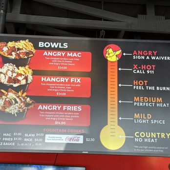 Angry Chickz - Bowl Menu & Heat Rankings - Chicken Shop Near Me - Las Vegas, Nevada
