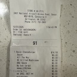 Five Guys receipt.