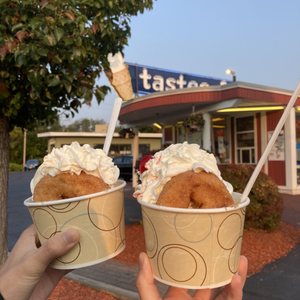 Photo of Jim's Tastee Freez - Delmar, NY, United States. Cider donut sundaes