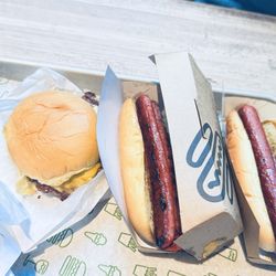 Shake Shack First National Building - Downtown Detroit - Hot Dog and cheeseburger