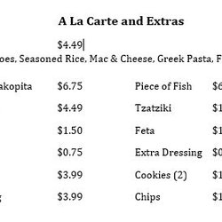 Illyria Mediterranean Garden - Menu extras