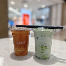 Peach fruit tea, Matcha creamy milk