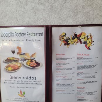 Sopaipilla Factory Restaurant - 1st pg of menu - New Mexican Cuisine Near Me - Santa Fe, New Mexico Sopaipilla Factory Restaurant - 1st pg of menu - New Mexican Cuisine Near Me - Santa Fe, New Mexico