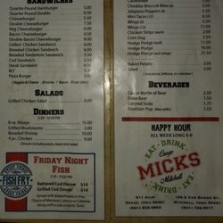 Mick’s Lounge & Grill - Menu