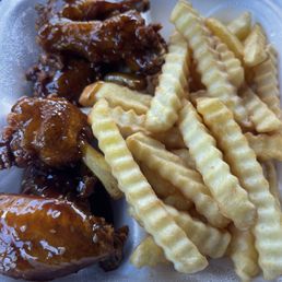 6 piece wings flavored with Hot Teriyaki and side of fries 6 piece wings flavored with Hot Teriyaki and side of fries