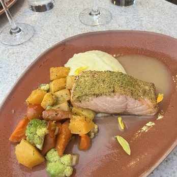 Poseidon on the Beach - Pistachio salmon and scallops - Seafood Near Me - Del Mar, California Poseidon on the Beach - Pistachio salmon and scallops - Seafood Near Me - Del Mar, California