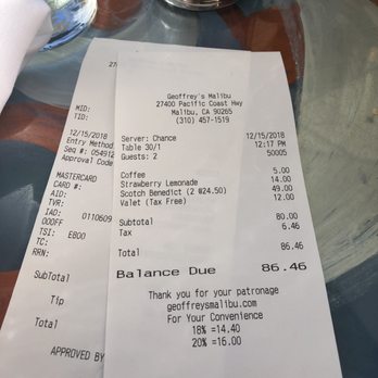 Geoffrey's Malibu - Bill - Seafood Near Me - Malibu, California