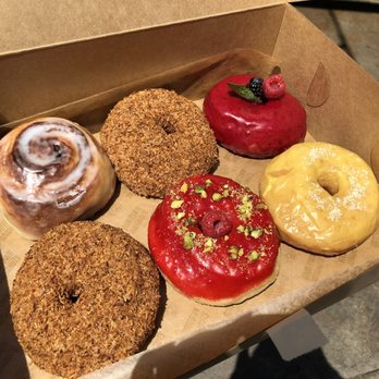 Good Town Doughnuts - Toasted coconut, cinnamon roll, mango coconut and raspberry pistachio - Donuts Near Me - Costa Mesa, California Good Town Doughnuts - Toasted coconut, cinnamon roll, mango coconut and raspberry pistachio - Donuts Near Me - Costa Mesa, California