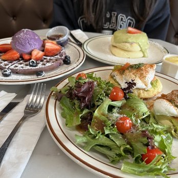 Basilur - Ube waffle, Matcha Souffle Pancake, and Smoked Salmon Benedict - Coffee & Tea Near Me - Buena Park, California