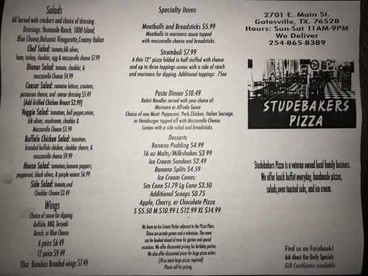 Menu photo 4 STUDEBAKERS PIZZA Gatesville, TX Menu photo 4 STUDEBAKERS PIZZA Gatesville, TX