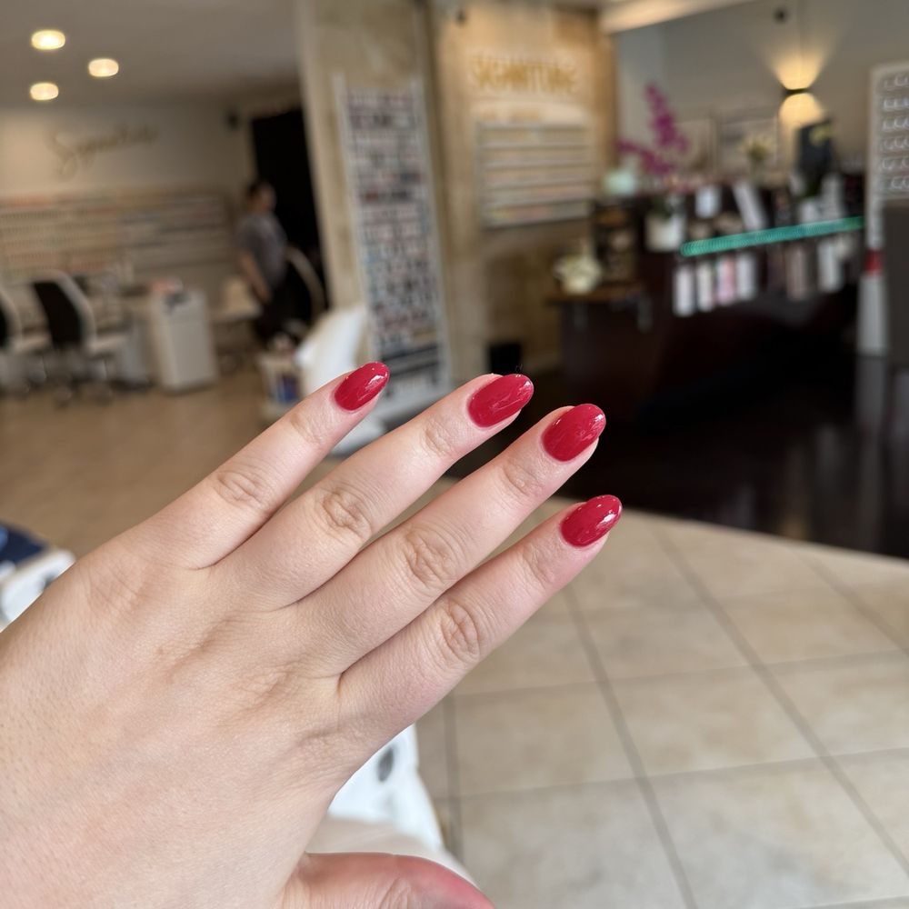 Signature Nail Spa - Almond nails- berry red - Nail Salons Near Me - Menlo Park, California