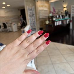 Signature Nail Spa - Almond nails- berry red
