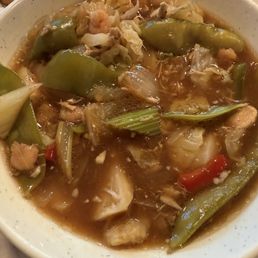 Soupy and overcooked : look at the vegetables Look at pansit canton Soupy and overcooked : look at the vegetables Look at pansit canton
