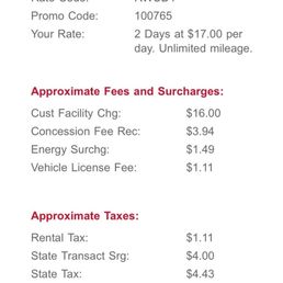 The vehicle I reserved with price at reservation time vs. the vehicle I got and price at pick up.