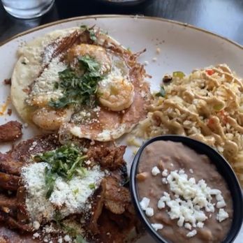 Descanso - Al pastor & shrimp quesadilla with a side of rice and beans - Mexican Near Me - Costa Mesa, California