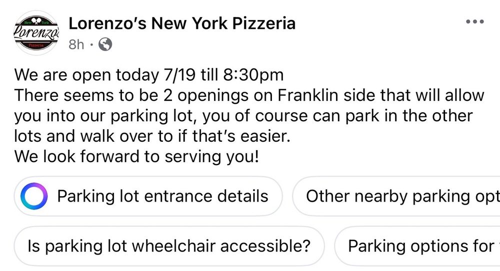 Food from Lorenzo’s Pizzeria