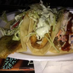 Ohana Hut - Brisket, fish and green chile tempura tacos
