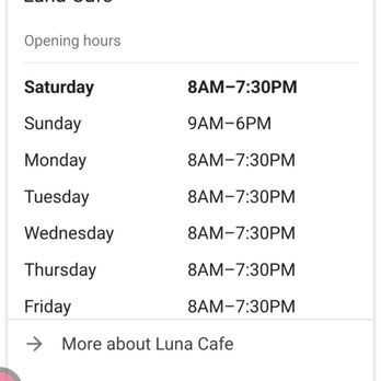 Luna Cafe - Wrong opening times on Google. - Gelato Near Me - Tampa, Florida