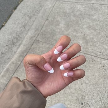 Alpha Nails - Small almond gel extensions w/ French tip - Nail Salons Near Me - Millbrae, California