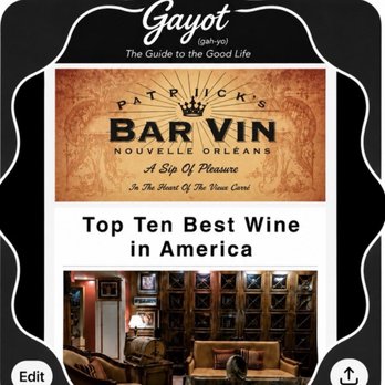 Patrick's Bar Vin - Award recognition - Wine Bars Near Me - New Orleans, Louisiana Patrick's Bar Vin - Award recognition - Wine Bars Near Me - New Orleans, Louisiana