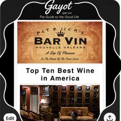 Patrick's Bar Vin - Award recognition