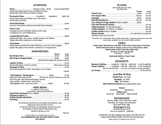Menu photo 2 Stoney's BBQ Saraland, AL Menu photo 2 Stoney's BBQ Saraland, AL