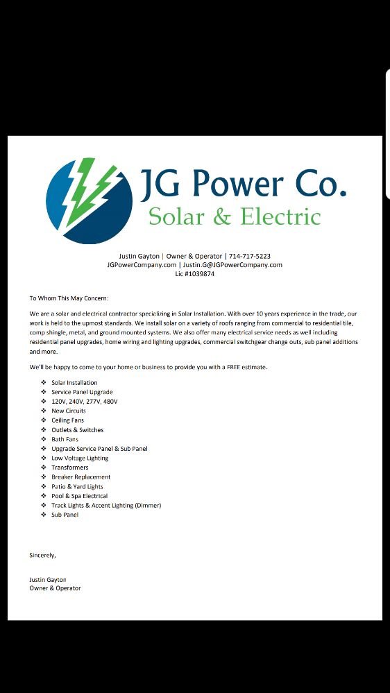Slide of JG Solar