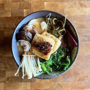 Toki Underground - vegan ramen- soy, mushroom and charred vegetable broth served with tofu, enoki mushrooms, house pickles, kelp, miso chili crisp - Ramen Near Me - Washington, DC, District of Columbia Toki Underground - vegan ramen- soy, mushroom and charred vegetable broth served with tofu, enoki mushrooms, house pickles, kelp, miso chili crisp - Ramen Near Me - Washington, DC, District of Columbia