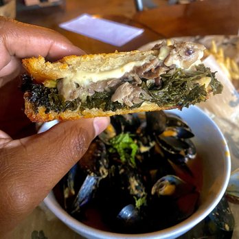 Bayou Wine Garden - Inside of the grilled cheese - yes, I took a big bite of her grilled cheese! What? I had to, I looked so good! - Wine Bars Near Me - New Orleans, Louisiana