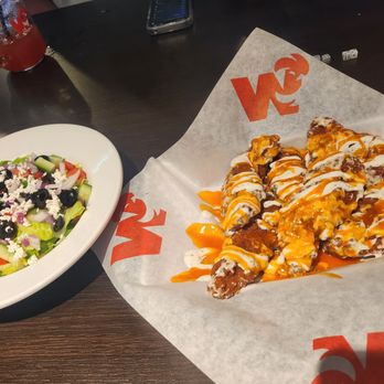 WIld Wing - Greek salad and some beach chicken tenders - Chicken Wings Near Me - Pickering, Ontario WIld Wing - Greek salad and some beach chicken tenders - Chicken Wings Near Me - Pickering, Ontario