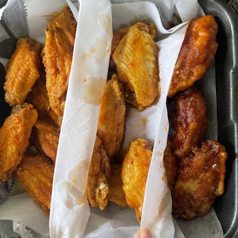 Fire Wings - Pittsburg - 20 PIECES all flats stampead on left, mango habanero in the middle and Korean kick no sesame seeds on the right - Chicken Wings Near Me - Pittsburg, California