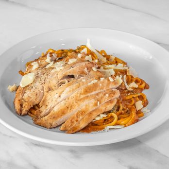 Mangia Mornings - Pasta with Chicken in our House Tomato Sauce - Breakfast & Brunch Near Me - Saratoga, California Mangia Mornings - Pasta with Chicken in our House Tomato Sauce - Breakfast & Brunch Near Me - Saratoga, California
