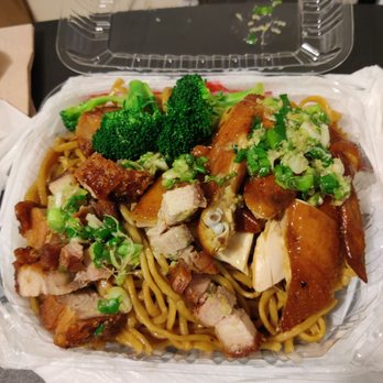 Do Eat Restaurant - roast pork n soy sauce chicken over chow mien ($16)(really good) - Chinese Near Me - San Francisco, California