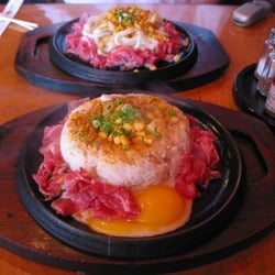 Sizzling Beef and Rice Curry, Udon Noodles ib the backround