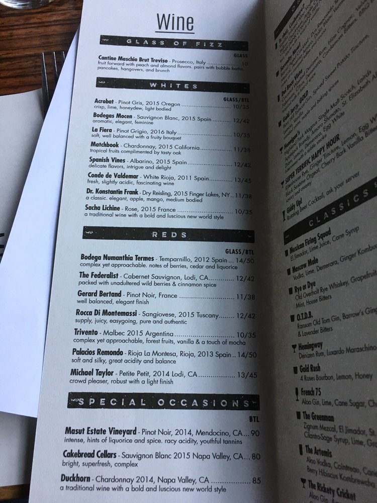 Drink menu page 1 Yelp