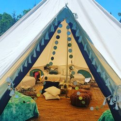 C&C Tent Rentals Incorporated - Teal accents in this Sweet 16 Glamping tent for 10 friends