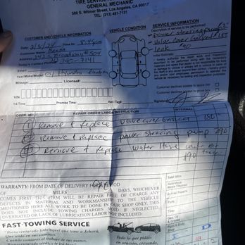 Witmer Auto Service - 560$ worth of work although they said they didnothing - Tires Near Me - Los Angeles, California Witmer Auto Service - 560$ worth of work although they said they didnothing - Tires Near Me - Los Angeles, California
