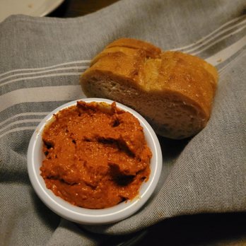 Cracked Pepper Bistro - Roasted red pepper spread with bread, menu item, not complimentary - New American Near Me - Fresno, California Cracked Pepper Bistro - Roasted red pepper spread with bread, menu item, not complimentary - New American Near Me - Fresno, California