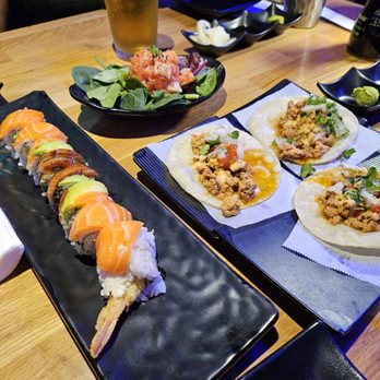 Sushi Damu - Exotic Tiger, Sashimi Salad, Spicy Tuna Taco - Sushi Bars Near Me - Tustin, California Sushi Damu - Exotic Tiger, Sashimi Salad, Spicy Tuna Taco - Sushi Bars Near Me - Tustin, California