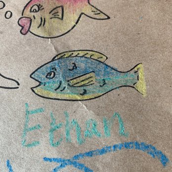 Bubba's Fish Shack - Fun paper on tables with 4 color crayons - Seafood Near Me - Surfside Beach, South Carolina