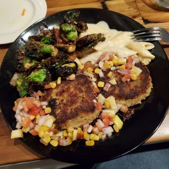 Southern On Main - Crab cakes with Brussels and Gouda mac n cheese - Southern Near Me - Elkin, North Carolina