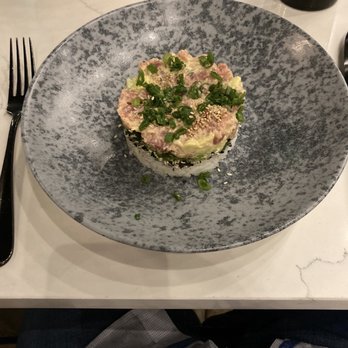 Plank Provisions - Tuna Poke Tower* - Seafood Near Me - Austin, Texas Plank Provisions - Tuna Poke Tower* - Seafood Near Me - Austin, Texas