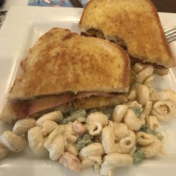 Surfside Rooster - Lunch. Fried bologna sandwich with shrimp pasta on side - American Near Me - Ocean City, Maryland