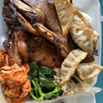 Kim's Korean Bar-B-Q - Kim's Special.  3 meat plate. - Korean Near Me - Honolulu, Hawaii