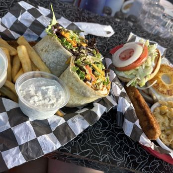 Galaxy Diner - Blackened Chicken Wrap and Aloha Chicken Sandwich - American Near Me - Richmond, Virginia Galaxy Diner - Blackened Chicken Wrap and Aloha Chicken Sandwich - American Near Me - Richmond, Virginia