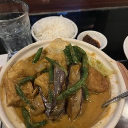 Curry Vegetable: with green beans, potatoes, okra, eggplant, and a savory and delicious curry sauce. Curry Vegetable: with green beans, potatoes, okra, eggplant, and a savory and delicious curry sauce.