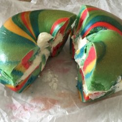 New Milford Bagel Express - The rainbow bagel with cream cheese.